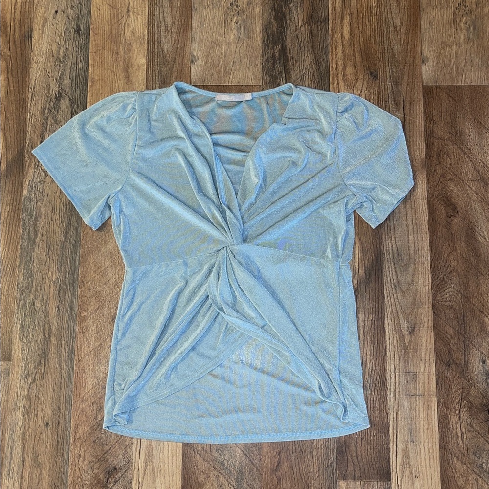 BKE Metallic Blue V-Neck Top size M